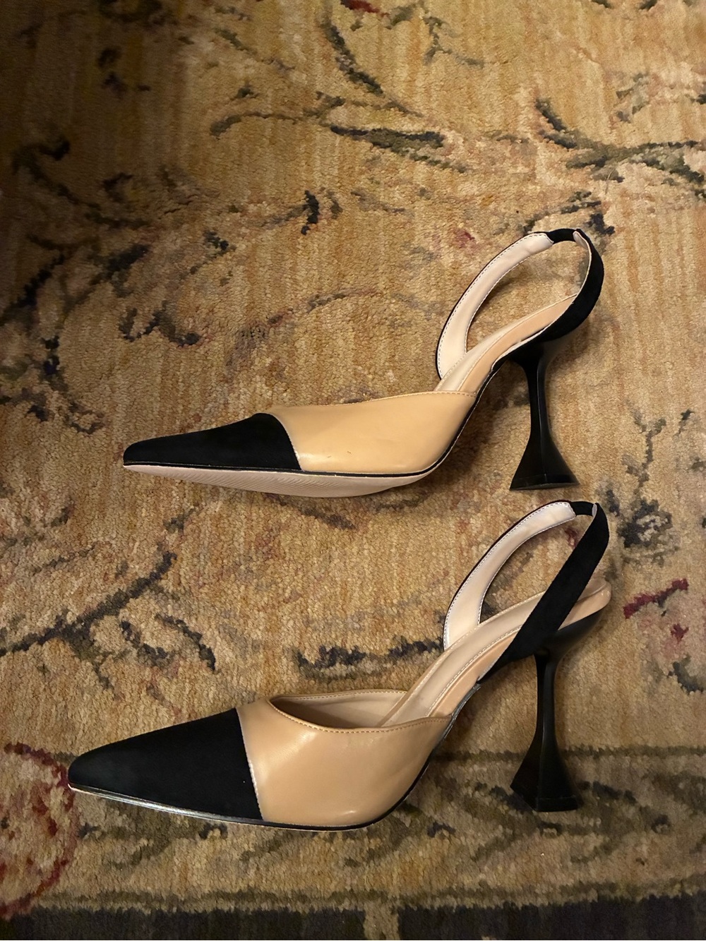 Women's Two-Tone Pointed Toe Slingback Heels - Beige and Black